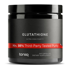 Toniiq Glutathione 1000mg bottle with high-purity formula for daily wellness.