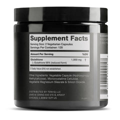 Toniiq Glutathione capsules close-up highlighting easy, daily capsules.