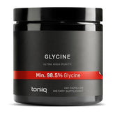 Toniiq Glycine bottle on shelf highlighting high-strength formula for restful support