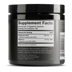 Toniiq Hyaluronic Acid capsules in a clear bottle for daily use.