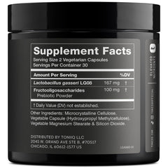 Toniiq Lactobacillus Gasseri label close-up highlights 50B CFU per serving.
