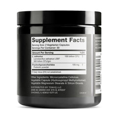 Toniiq probiotic capsules showing a 60 capsule count for a 30 day supply.