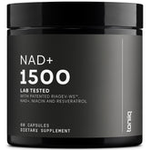 Toniiq NAD+ 1500mg bottle close-up highlighting potency and ingredients