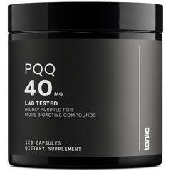 Toniiq PQQ 40mg capsules bottle front view highlighting purity and potency