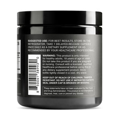 Detail of probiotic bottle label with CFU count and purity seals.