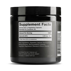 Toniiq Quercetin capsules jar highlighting standardized 95% purity for potent supplementation.