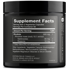 Toniiq Rhodiola 5 percent salidroside extract label highlights potency