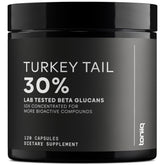 Toniiq Turkey Tail capsules bottle label shows 360 mg beta glucans per serving
