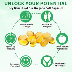 Tooffi oregano oil softgels close-up, easy to swallow for convenient daily use.