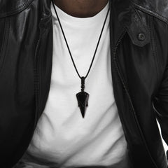 Top Plaza pointed black obsidian crystal pendant highlights refined energy focus