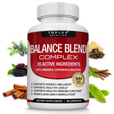 Toplux Balance bottle front for daily wellness with vegan capsules.