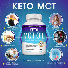 Close-up of Toplux Keto MCT softgels showing tasteless capsules