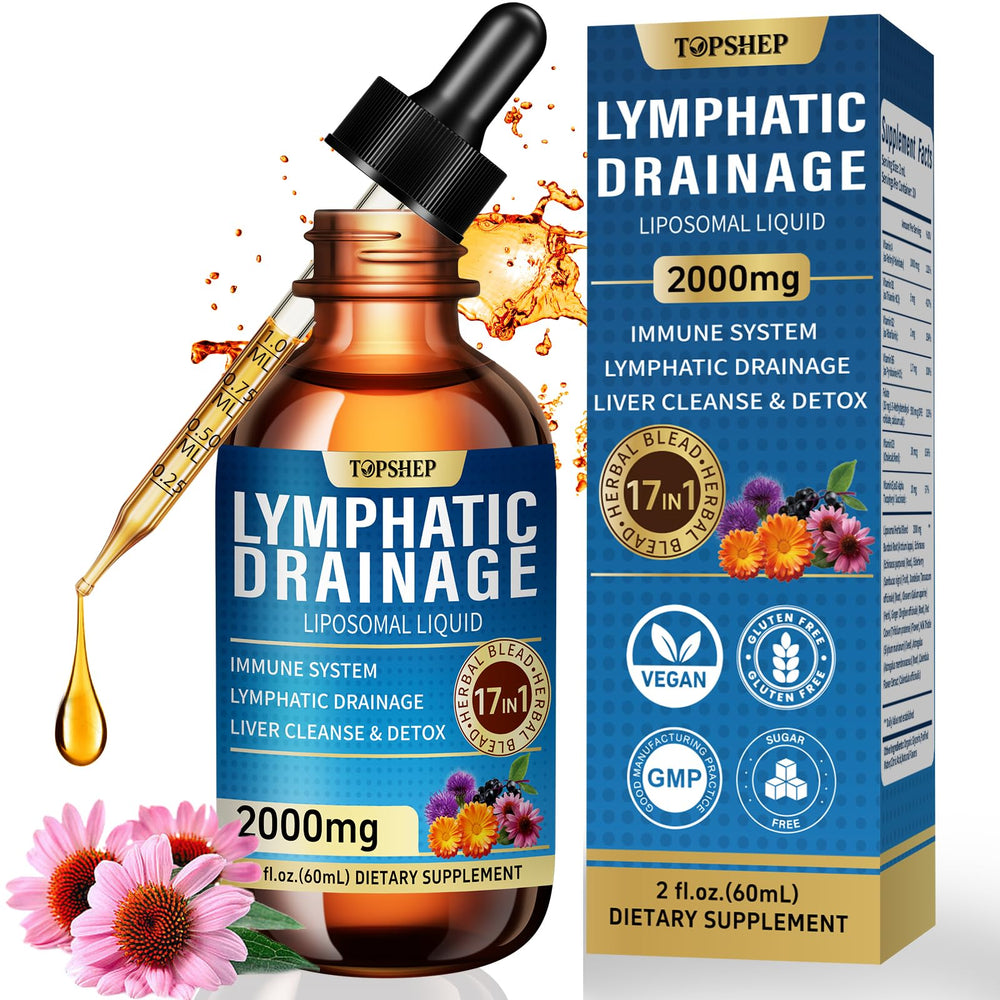 TOPSHEP Liposomal Lymphatic Drainage Drops bottle with dropper for smooth, easy dosing.
