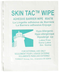 Torbot Skin-Tac-H barrier wipes box showing clear, latex-free adhesion barrier for skin.
