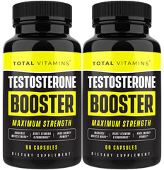TOTAL VITAMINS Testosterone Booster bottle on wood, ready for a fitness routine boost and daily energy support