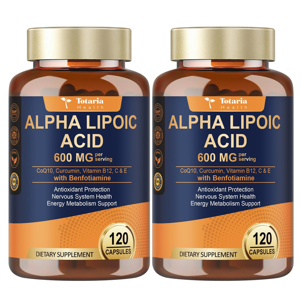 Totaria Alpha Lipoic Acid 600mg bottle for nerve support and energy.