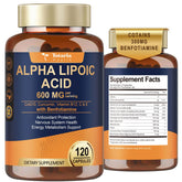 Totaria Alpha Lipoic Acid 600mg bottle showing nerve support and antioxidant benefits.