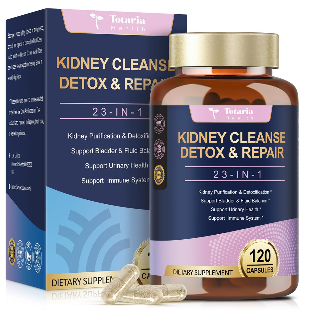 Totaria Kidney Cleanse bottle with capsules supports daily urinary wellness.