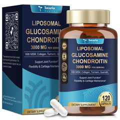 Totaria Liposomal Glucosamine Chondroitin MSM Collagen bottle suggests joint support.