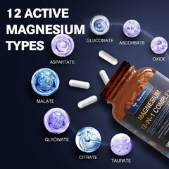 Totaria Magnesium Complex capsules closeup showing multiple forms for better absorption.