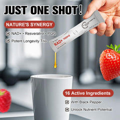 Totaria NAD Liquid Supplement bottle pouring illustrates quick intake and flexible use