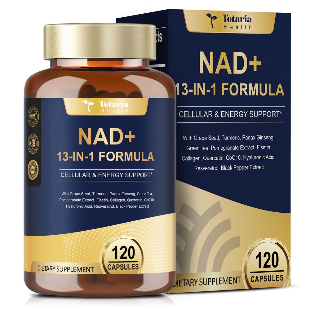 Totaria NAD supplement bottle showcased for daily wellness and easy dosing