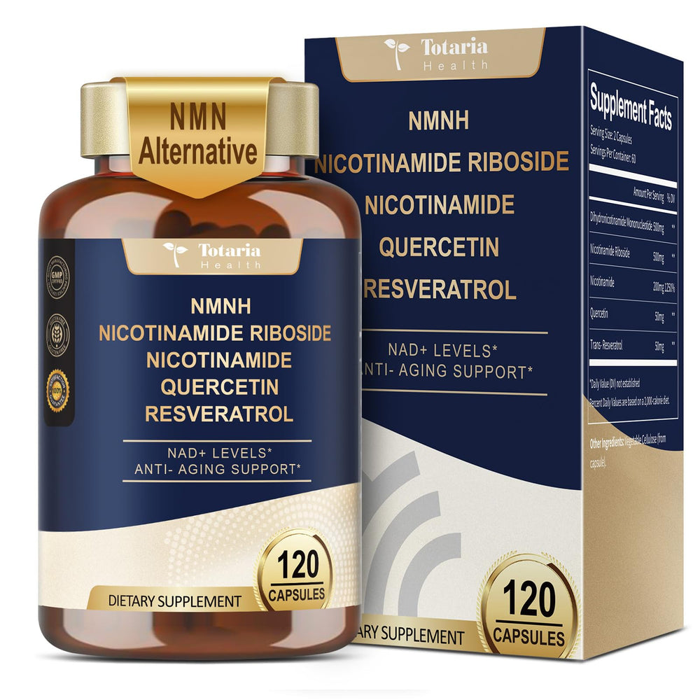 Totaria NMNH 500mg bottle front view, signaling NAD+ support for healthy aging and daily vitality.