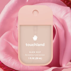 Touchland Glow Mist rosewater petals close-up evokes luxurious fragrance and cleanliness.