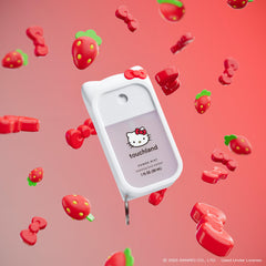 Hello Kitty mist case with a metal keyring attached to a bag for easy access.