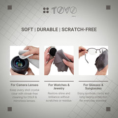 TOVO Prime smartphone screen cloth removes fingerprints for a clear display.