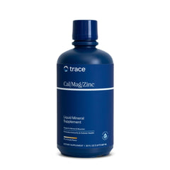 Trace Minerals Cal/Mag/Zinc bottle front shows a complete mineral blend to support daily wellness.