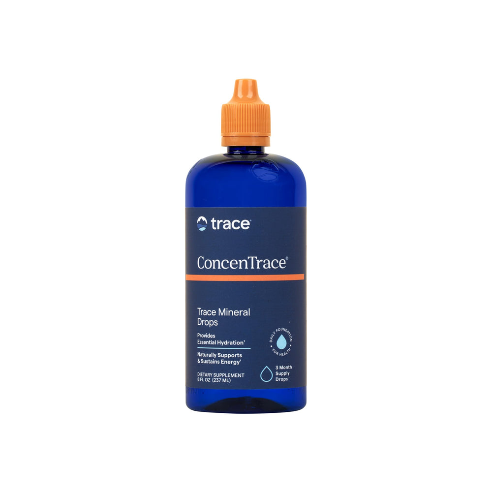 Trace Minerals ConcenTrace Drops bottle demonstrating hydration mineral blend for daily use