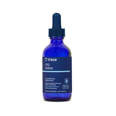 Trace Minerals Ionic Iodine bottle, convenient liquid for daily supplement use and balance.