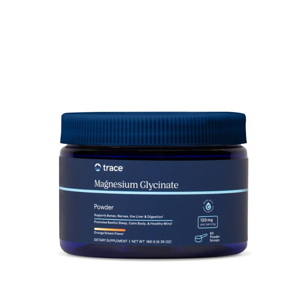 Trace Minerals magnesium glycinate powder tub shown for daily use and gentle support