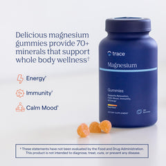 Trace Minerals Magnesium Gummies bottle side showing packaging and dosage info