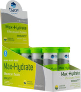 Trace Minerals Max-Hydrate Immunity tablet dissolving in water for hydration and immune support.
