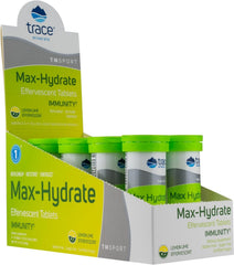 Trace Minerals Max-Hydrate Immunity tablet dissolving in water for hydration and immune support.