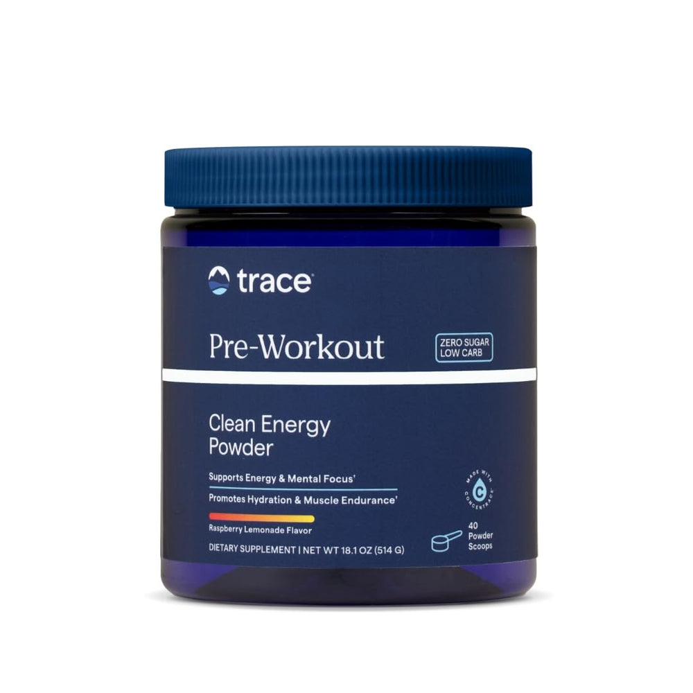 Trace Minerals Pre-Workout Raspberry Lemonade powder for a refreshing pre-workout ritual.