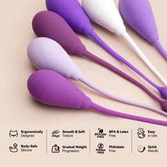Tracy's Dog Kegel Weights System ergonomic tapered shape for comfortable wear during routines.