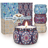 TranquilBliss scented candle set front view with four long-lasting soy candles for cozy evenings