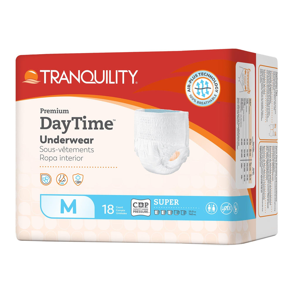 Tranquility Premium Daytime Underwear packaging showing discreet protection for daily wear