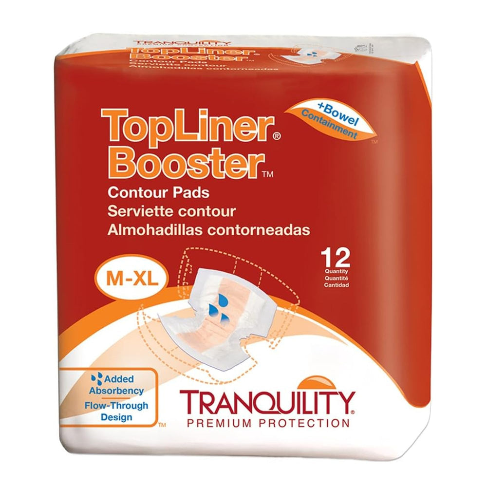 TRANQUILITY TopLiner Contour booster packaging for discreet insertion and extended wear.
