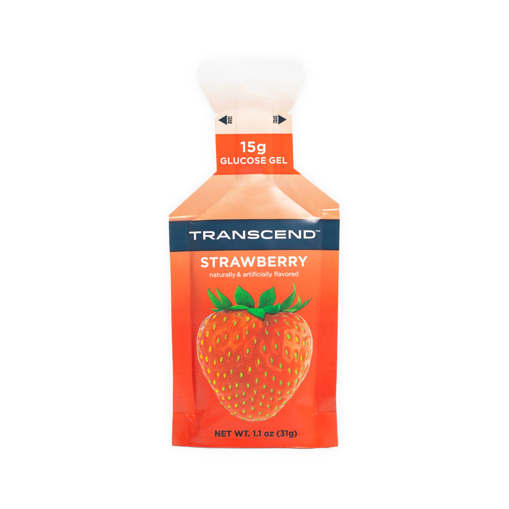 Transcend Strawberry Gel 10-pack laid out for on-the-go fueling