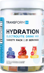 TransformHQ Electrolyte Hydration Packets blue raspberry stick for workout hydration.