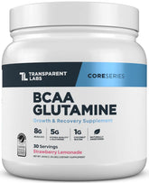 Transparent Labs BCAA Glutamine bottle front showing vegan formula for post-workout recovery
