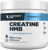 Transparent Labs Creatine HMB bottle front promoting strength and lean gains