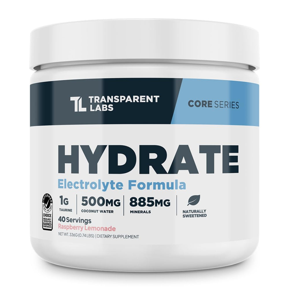 Transparent Labs Hydrate bottle for fast hydration after workouts.