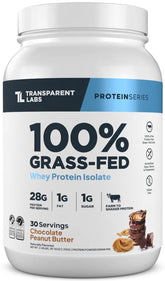 Transparent Labs Whey Protein Isolate Chocolate Peanut Butter jar; clean protein for post-workout recovery.
