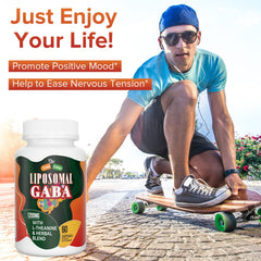 Trasicolor liposomal GABA softgel bottle side label detail for easy on-the-go use.