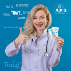 Travel Wipes with fresh citrus scent for refreshing use.